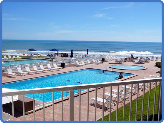 The oceanfront pool deck at Ocean Club North, looking out to the Atlantic